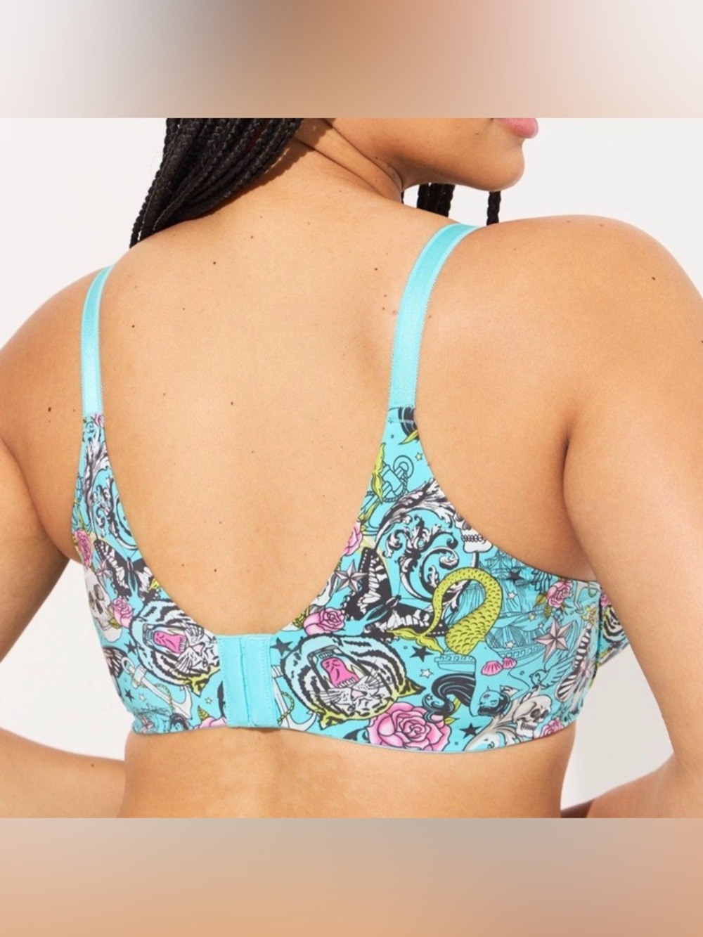 Torrid Curve Mermaid Tattoo Skull Wireless Push-up Bra 360• Back Smoothing 40DDD - Picture 2 of 9